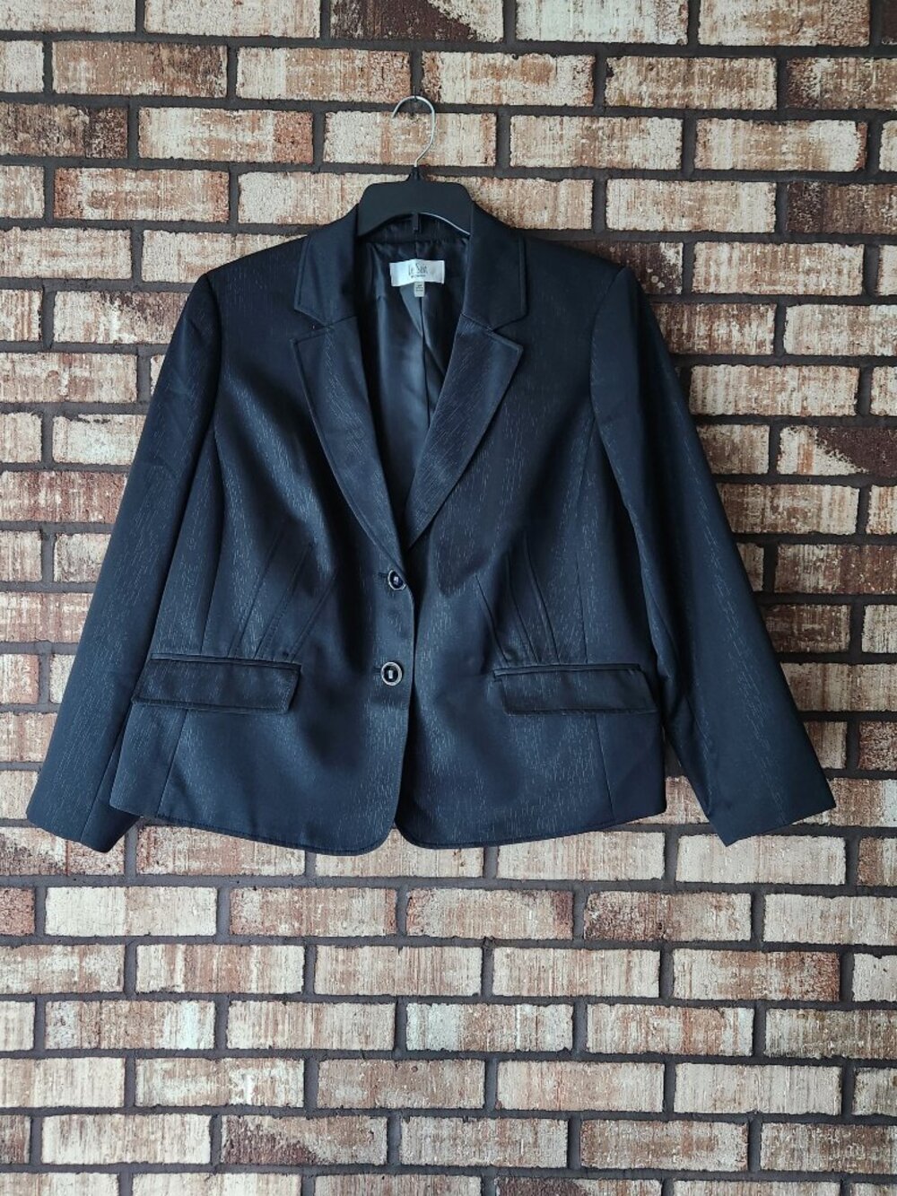 Le Suit Two Piece Formal Suit Black Silver Thread Accent Long Skirt Size 18W - Picture 5 of 11
